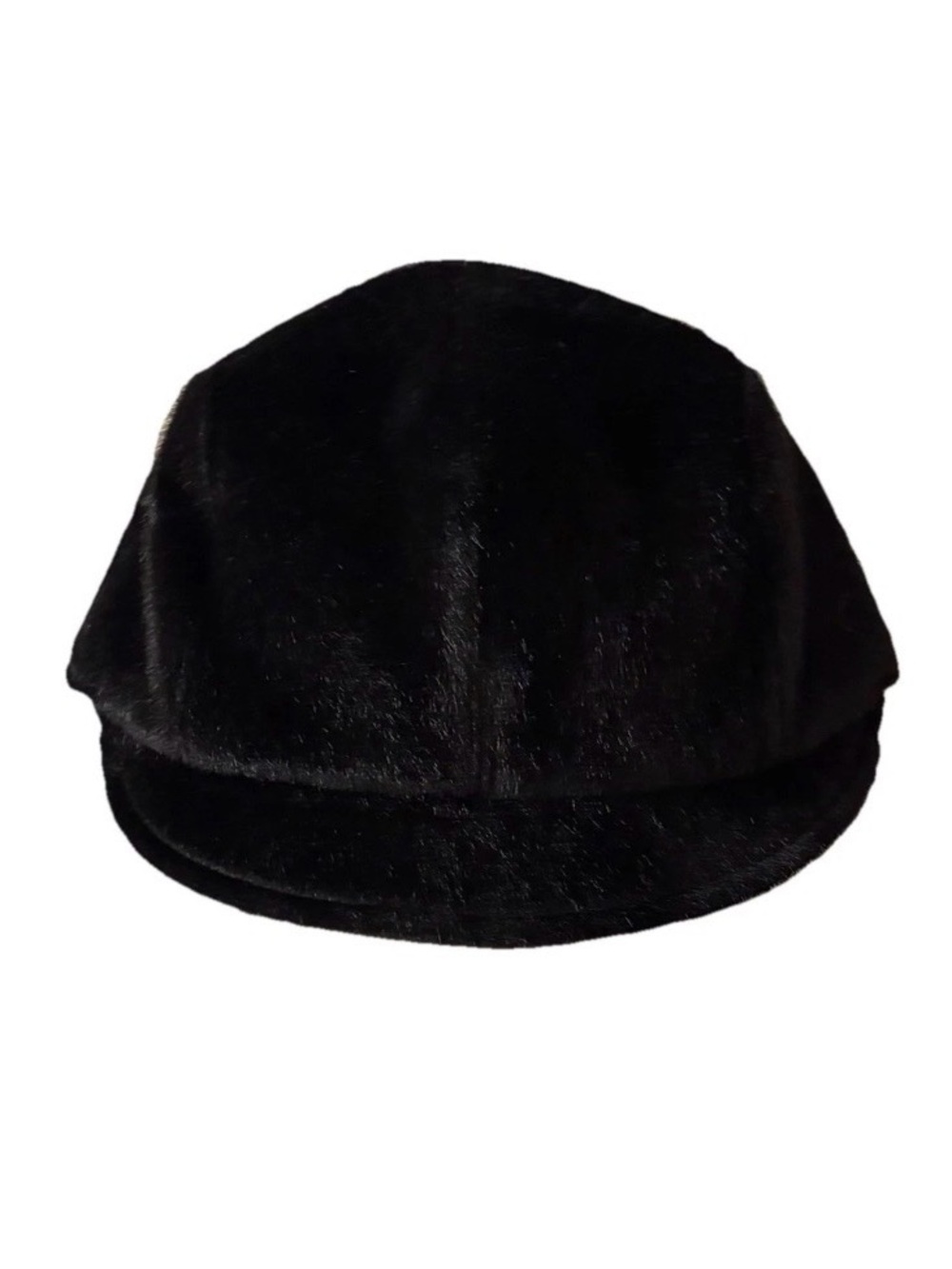 Bebe Black Faux Fur Cap Hat Y2K Newsboy Cabbie One Size